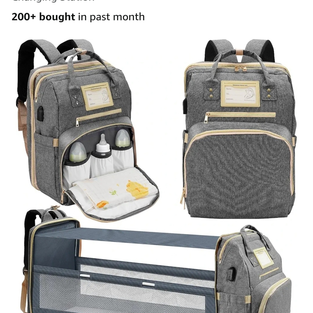 Gray Baby Bag Backpack with Changing Station, NEW